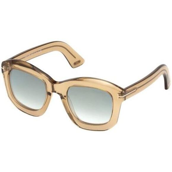 Tom Ford FT0582 45P Shiny Light Brown Mirror Green Lens Julia Square Sunglasses